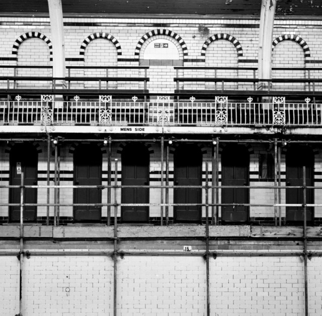 Photo: Scaffolding surrounds the gala pool, keeping the structure safe.