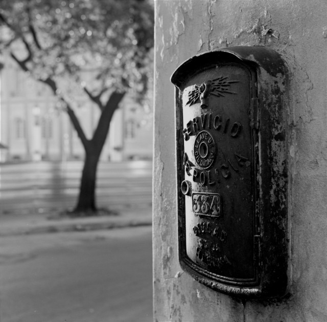 Photo: 'Servicio De Policia' - I think this is part of the communications network for the police. I loved the textures of the (presumably cast iron) box and the wall.